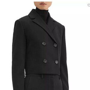 Theory Womens Double-Breasted Crop Blazer in Admiral Crepe 6 Black